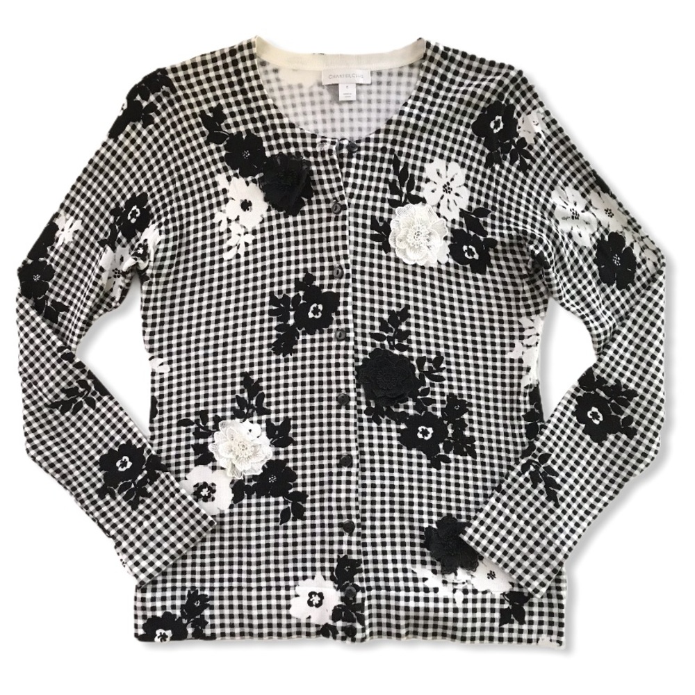CHARTER CLUB Gingham Floral Button Up Blouse Sz S